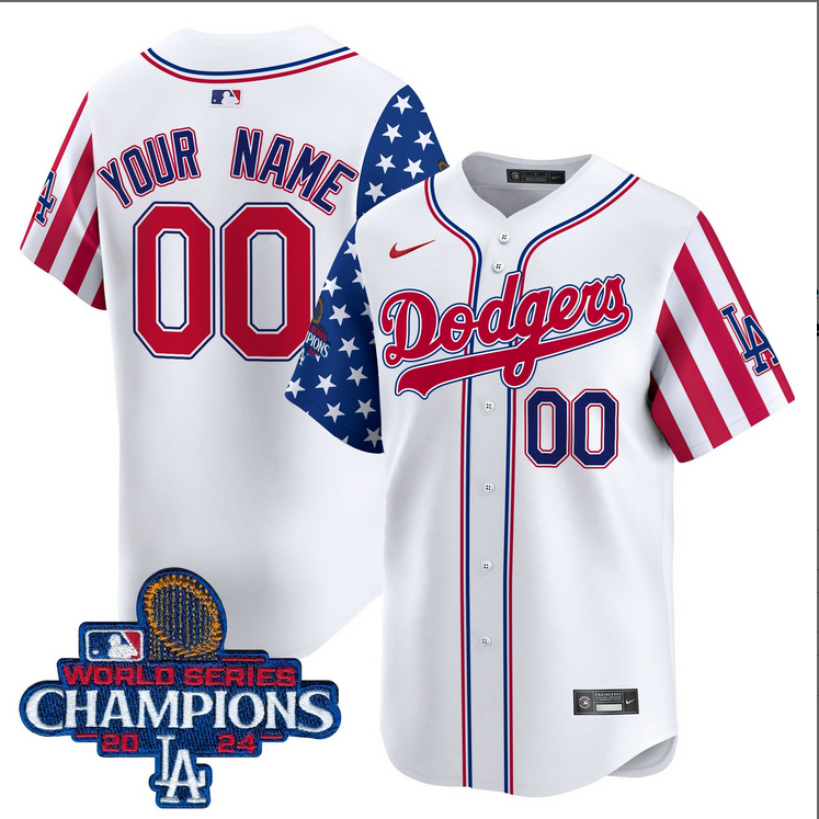 Men MLB Los Angeles Dodgers Custom American Style white 2024 World Series Champions  Limited Jersey->customized mlb jersey->Custom Jersey
